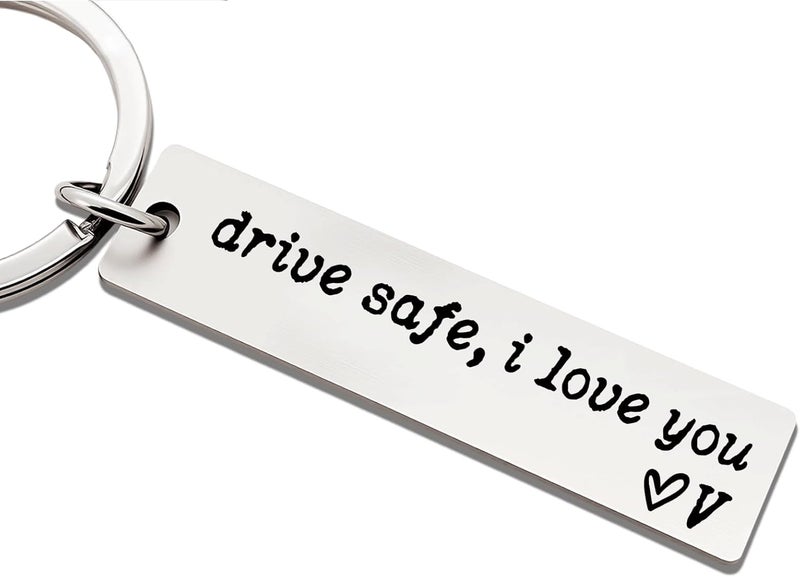 ZEARPT Valentine’s Day Gift for Boyfriend, Personalized Initial Drive Safe I Love You Keychain, Stainless Steel Key Ring for Him Husband Son, Couples Car Accessory, Gift-Ready Box - Image 1
